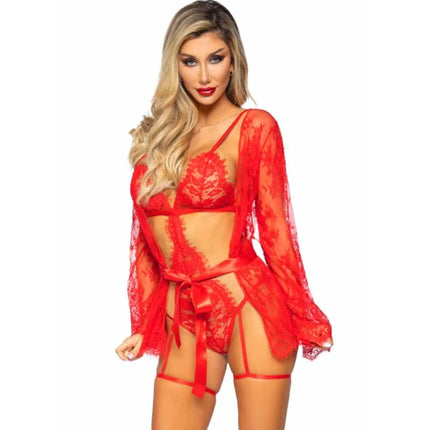 LEG AVENUE – 86123 Teddy & Morgenmantel-Set Rot - Negligee