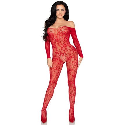 LEG AVENUE - 89366 SPITZEN-DESSOUS-BODYSTOCKING ROT - EINHEITSGRÖSSE