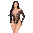 Leg avenue 89370 schwarzer spitzen und netz teddy mit langen ärmeln und gekreuztem vorderdesign in einheitsgröße