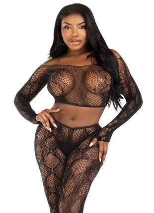 LEG AVENUE - 89373 PYTHON-CROP-TOP & FUSSLOSE STRUMPFHOSE SCHWARZ - EINHEITSGRÖSSE