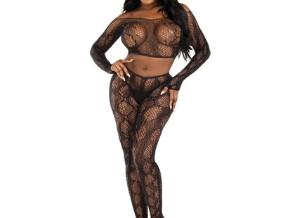 LEG AVENUE - 89373 PYTHON-CROP-TOP & FUSSLOSE STRUMPFHOSE SCHWARZ - EINHEITSGRÖSSE