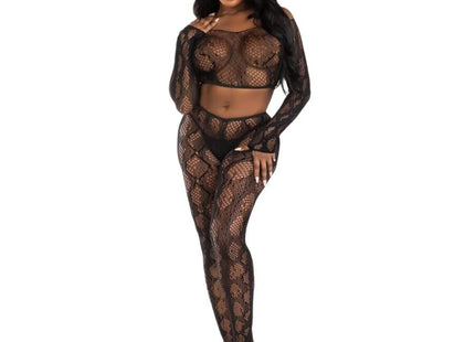 LEG AVENUE - 89373 PYTHON-CROP-TOP & FUSSLOSE STRUMPFHOSE SCHWARZ - EINHEITSGRÖSSE