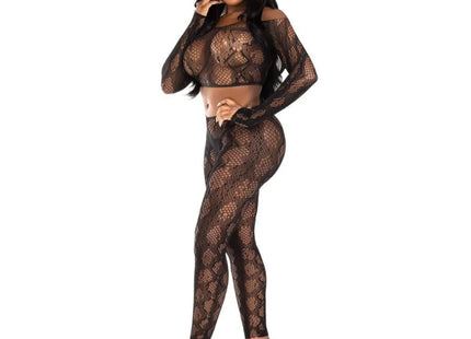 LEG AVENUE - 89373 PYTHON-CROP-TOP & FUSSLOSE STRUMPFHOSE SCHWARZ - EINHEITSGRÖSSE