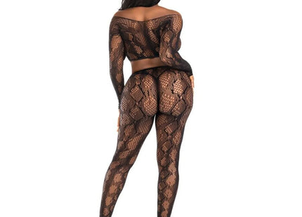 LEG AVENUE - 89373 PYTHON-CROP-TOP & FUSSLOSE STRUMPFHOSE SCHWARZ - EINHEITSGRÖSSE