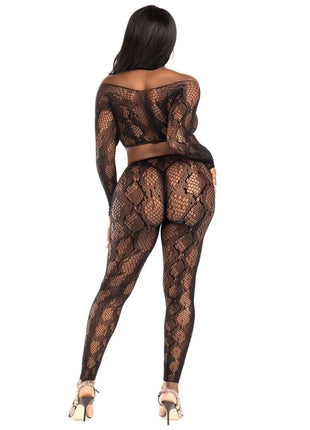 LEG AVENUE - 89373 PYTHON-CROP-TOP & FUSSLOSE STRUMPFHOSE SCHWARZ - EINHEITSGRÖSSE
