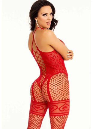 LEG AVENUE - BODYSTOCKING HALSHALTER ROTE HERZEN ROT - Bodystocking