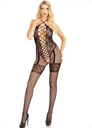 LEG AVENUE - BODYSTOCKING HALSHALTER ROTE HERZEN SCHWARZ - Bodystocking