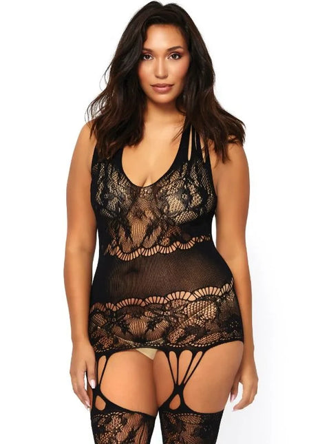 Leg avenue bodystocking mit blumendesign schwarze spitzenbodysuit mit floralen mustern und transparentem mesh