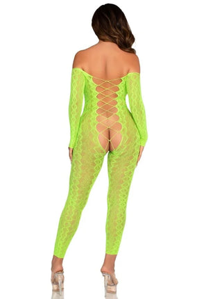 LEG AVENUE - BODYSTOCKING MIT OHNE SCHRITT EXOTIC SNAKE LACE NEONGRÜN - Bodystocking