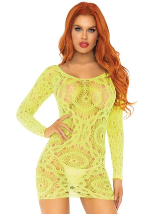 LEG AVENUE - CROCHET LACE LANGRMELIGES MINIKLEID NEON EINE GRÖSSE