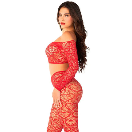 LEG AVENUE - CROP TOP + STRÜMPFE ROT EINHEITSGRÖSSE - Sexy Dessous-Set