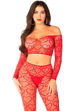 LEG AVENUE - CROP TOP + STRÜMPFE ROT EINHEITSGRÖSSE - Sexy Dessous-Set