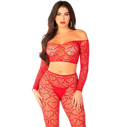 LEG AVENUE - CROP TOP + STRÜMPFE ROT EINHEITSGRÖSSE - Sexy Dessous-Set