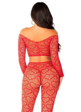 LEG AVENUE - CROP TOP + STRÜMPFE ROT EINHEITSGRÖSSE - Sexy Dessous-Set