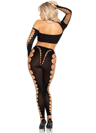 LEG AVENUE - CROP TOP UND LEGGINGS CUT-OUT NAHTLOS SCHWARZ - BH & Slip