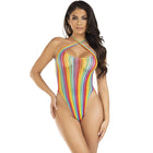 Leg Avenue cross-bodysuit mehrfarbig rainbow-striped sequined one-piece swimsuit with halter neckline and high-cut legs