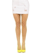 Gelbe netzstrumpfhose von leg avenue mit diamantmuster in gelb aus feinem mesh material