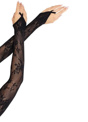 LEG AVENUE - EXTRA LANGE ARMWÄRMERHANDSCHUHE MIT BLUMENSPITZE SCHWARZ