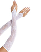 LEG AVENUE - EXTRA LANGE ARMWÄRMERHANDSCHUHE MIT BLUMENSPITZE WEISS