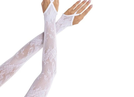 LEG AVENUE - EXTRA LANGE ARMWÄRMERHANDSCHUHE MIT BLUMENSPITZE WEISS