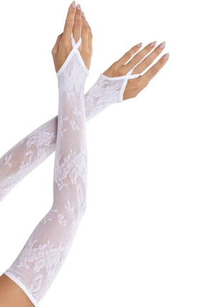 LEG AVENUE - EXTRA LANGE ARMWÄRMERHANDSCHUHE MIT BLUMENSPITZE WEISS