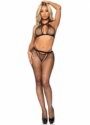 LEG AVENUE - FISCHNETZTOP G-STRING UND STRUMPFHOSE - BH & Slip