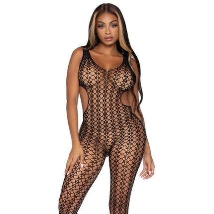 Leg Avenue gitternetz-bodystocking schwarze fischnetz bodysuit mit transparentem mesh und cutout details