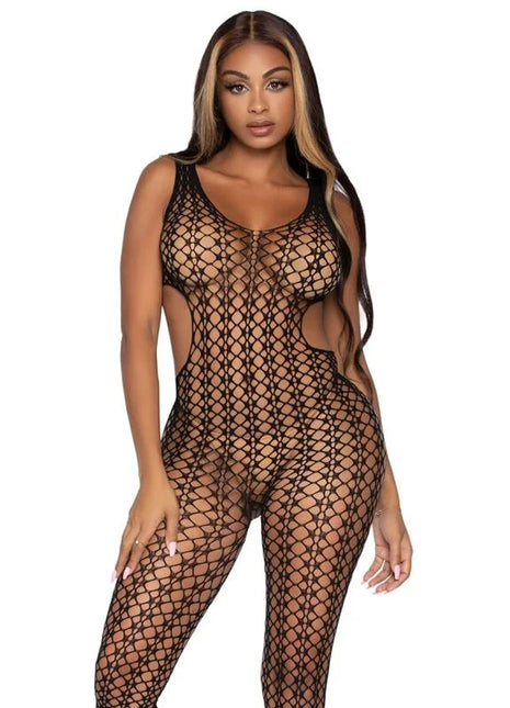 Leg Avenue gitternetz-bodystocking schwarze fischnetz bodysuit mit transparentem mesh und cutout details