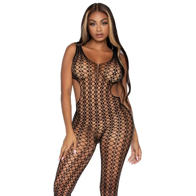 Leg Avenue gitternetz-bodystocking schwarze fischnetz bodysuit mit transparentem mesh und cutout details