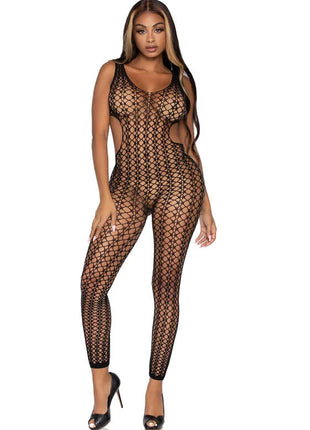 Leg avenue gitternetz-bodystocking einheitsgröße schwarzer fishnet bodysuit mit mesh-muster und cut-out details