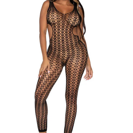 Leg avenue gitternetz-bodystocking einheitsgröße schwarzer fishnet bodysuit mit mesh-muster und cut-out details