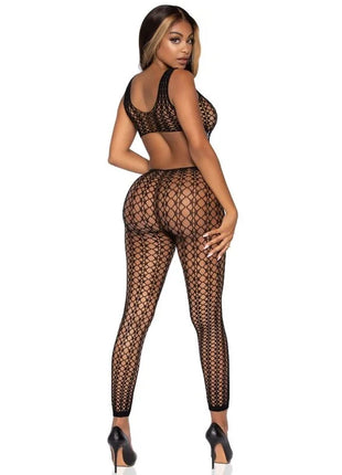 Schwarzes gitternetz bodystocking zweiteiler set mit mesh muster und hohem bund von leg avenue in einheitsgröße