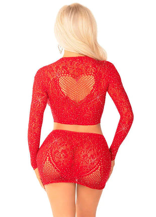 LEG AVENUE - GLÄNZENDES NETZ-CROP + MINIROCK ROT - Sexy Dessous-Set