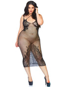 Leg avenue halterkleid mit zwei riemen in schwarz aus fischernetzstoff mit spitzenverzierungen am ausschnitt und saum