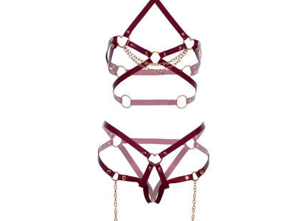 LEG AVENUE – Harness BH & Herz-Strumpfband - S - Körpergeschirr