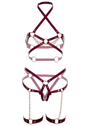 LEG AVENUE – Harness BH & Herz-Strumpfband - S - Körpergeschirr