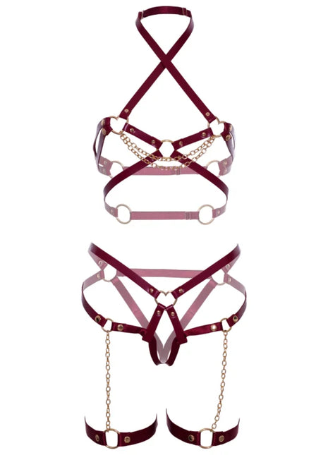 LEG AVENUE – Harness BH & Herz-Strumpfband - S - Körpergeschirr