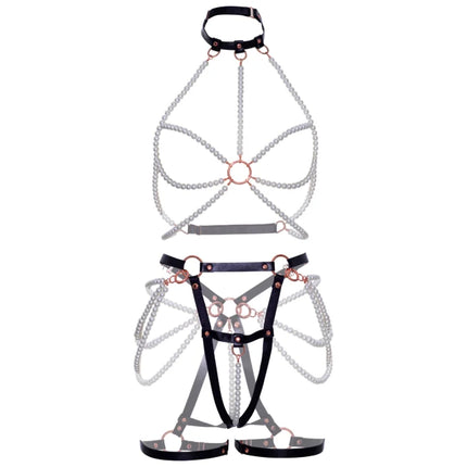 LEG AVENUE – Harness BH & Perlen-Strumpfband - Körpergeschirr