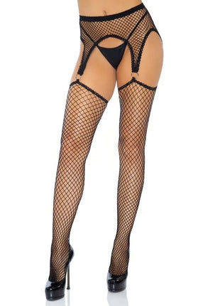 LEG AVENUE - INDUSTRIAL NET STRÜMPFE MIT O-RING BEFESTIGTEM STRUMPFGÜRTEL EINE GRÖSSE - Strapsstrümpfe