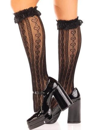LEG AVENUE - KNIESTRÜMPFE MIT RÜSCHEN SCHWARZ