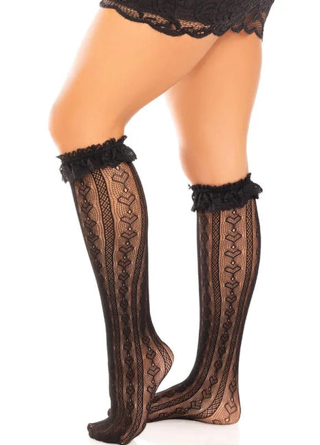 LEG AVENUE - KNIESTRÜMPFE MIT RÜSCHEN SCHWARZ