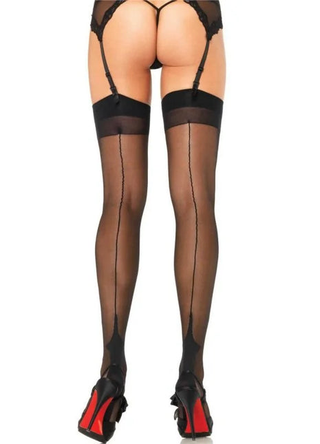 Leg Avenue kontrast cuban heel strümpfe schwarze transparente knielange strümpfe mit spitzenbesatz und verstärktem bund
