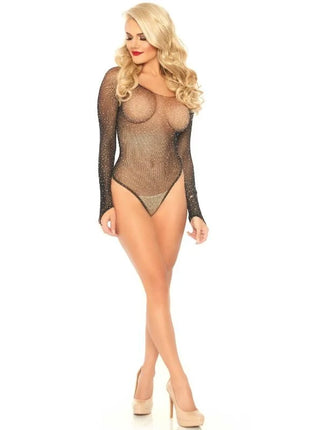 LEG AVENUE - LANGÄRMELIGER BODYSUIT MIT KRISTALLMUSTER IN SCHWARZ - Bodys