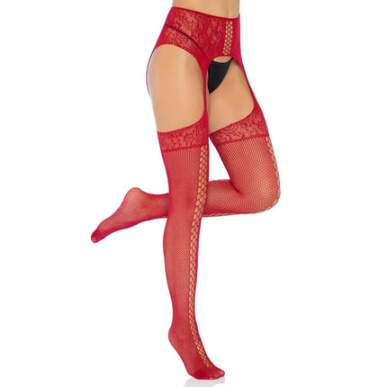 Leg avenue roter netzstrümpfe mit spitzenbesatz und cutout-design in einmalgröße