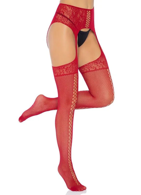 Leg avenue roter netzstrümpfe mit spitzenbesatz und cutout-design in einmalgröße