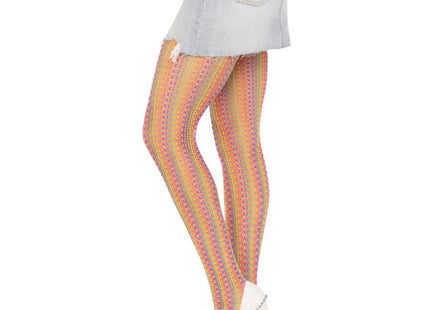 Leg avenue multicolored gehäkelte strümpfe mit buntem verlauf in orange, gelb und lila gestreift