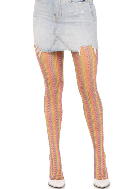 Leg Avenue mehrfarbige häkelstrümpfe mit mehrfarbigen gestreiften mustern in orange, gelb, pink und lila