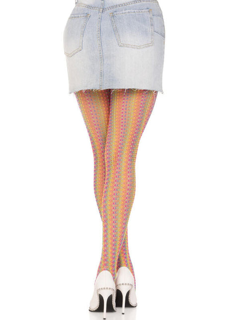Leg Avenue mehrfarbige häkelstrümpfe mit schimmerndem mehrfarbig gestreiftem muster in rosa, orange und gelb