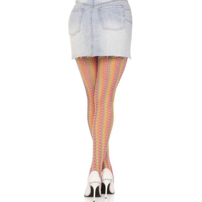 Leg Avenue mehrfarbige häkelstrümpfe mit schimmerndem mehrfarbig gestreiftem muster in rosa, orange und gelb