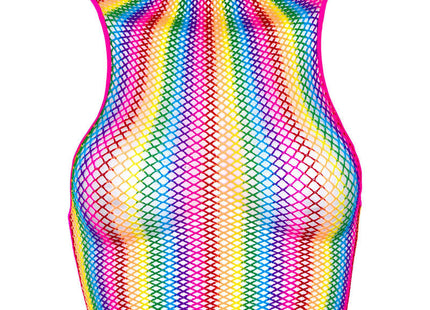 Leg avenue mehrfarbige netzkappe mit regenbogenfarbenen streifen, hoher hals und figurbetontem mesh-stoff